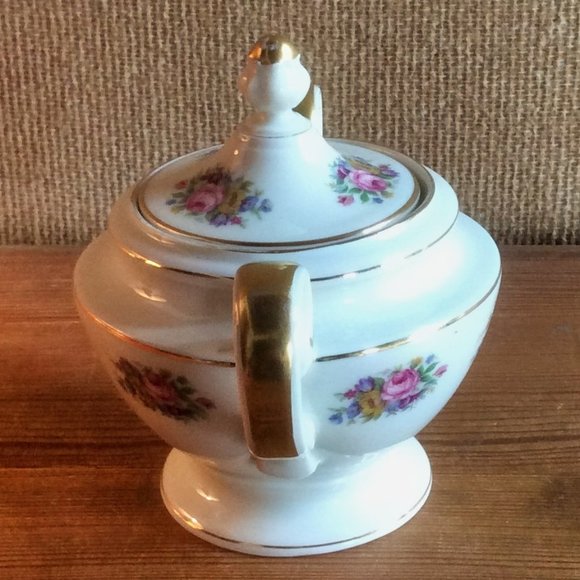Floral Lidded Sugar Bowl, Continental Ivory, Germany, Colorful Pattern - Picture 3 of 8